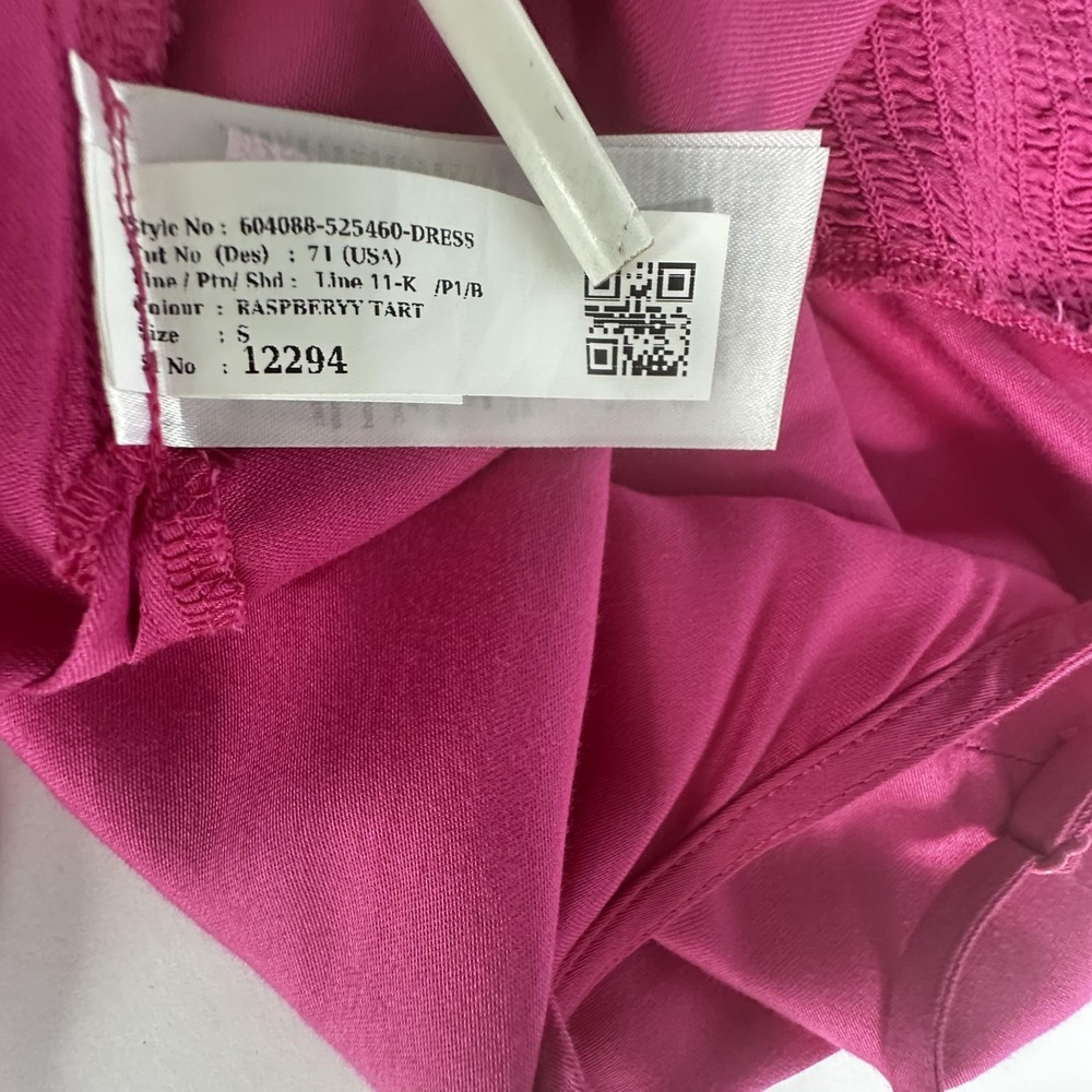 Old Navy Slip Maxi Dress S Raspberry Tart Pink Satin Smocked Side Slit Fairy NWT - Picture 15 of 16
